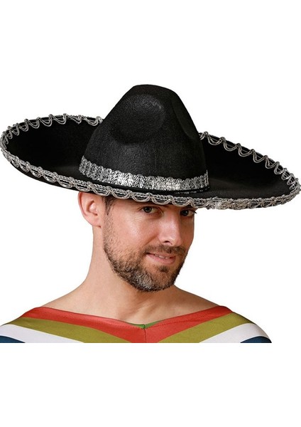 Siyah Renk Keçe Kumaş Meksikalı Latin Mariachi Şapkası Gümüş Şeritli Yetişkin Hawaian modelleri