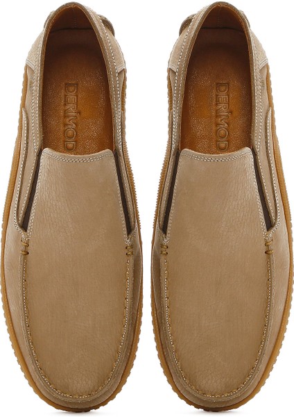 Erkek Bej Nubuk Deri Casual Loafer 25SFD8000V3