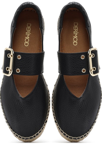 Kadın Siyah Tokalı Deri Espadril 25SFD4570FT