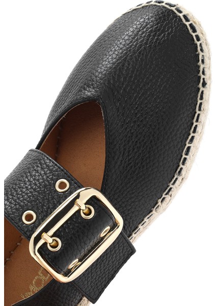 Kadın Siyah Tokalı Deri Espadril 25SFD4570FT