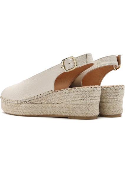 Kadın Krem Bilekten Tokalı Dolgu Topuklu Deri Espadril Sandalet 25SFD45766F