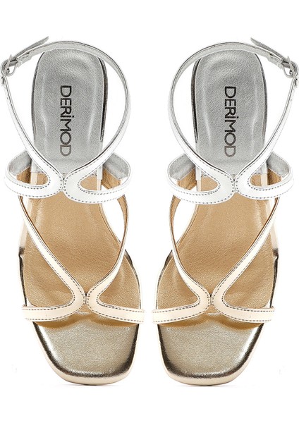 Kadın Altın Bilekten Tokalı Metalik Ince Topuklu Sandalet 25SFD442732