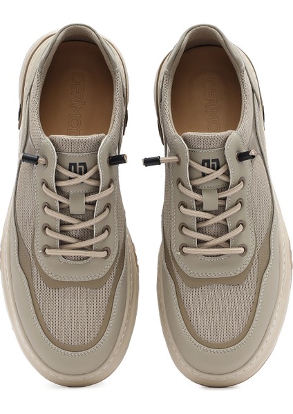 Erkek Bej Bağcıklı Deri Sneaker 25SFD693714