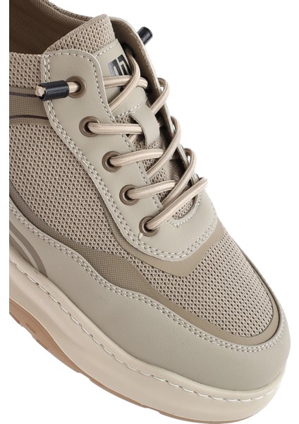 Erkek Bej Bağcıklı Deri Sneaker 25SFD693714