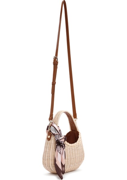 Kadın Bej Uzun Askılı Hasır Mini Çapraz Çanta 25SBD2711M7