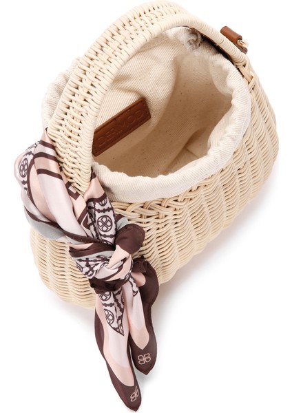 Kadın Bej Uzun Askılı Hasır Mini Çapraz Çanta 25SBD2711M7