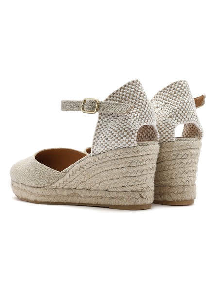 Kadın Bej Bilekten Tokalı Dolgu Topuklu Kumaş Espadril Sandalet 25SFD45756F