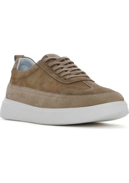Erkek Vizon Bağcıklı Kalın Tabanlı Deri Sneaker 25SFD700214