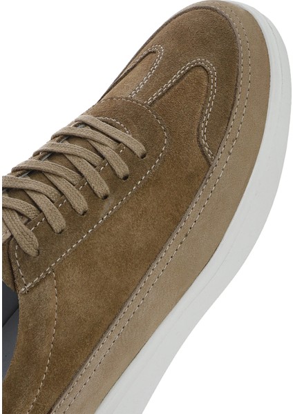 Erkek Vizon Bağcıklı Kalın Tabanlı Deri Sneaker 25SFD700214