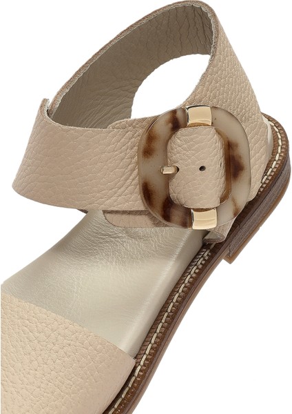 Kadın Krem Tokalı Deri Sandalet 25SFD2011FT