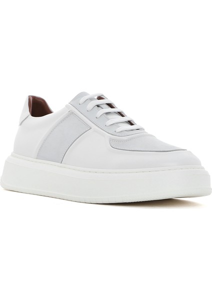 Erkek Beyaz Bağcıklı Deri Sneaker 25SFD724318