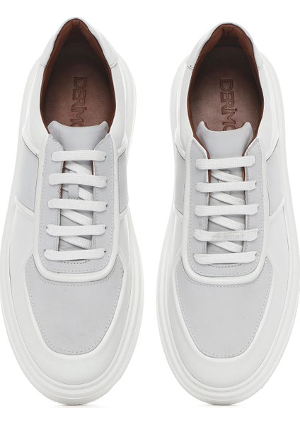 Erkek Beyaz Bağcıklı Deri Sneaker 25SFD724318