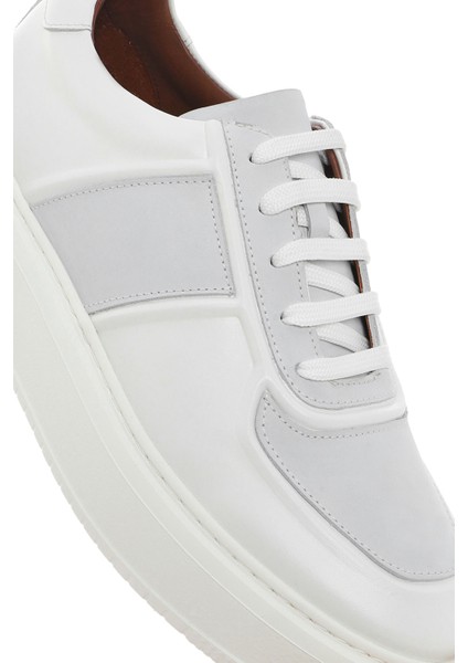 Erkek Beyaz Bağcıklı Deri Sneaker 25SFD724318