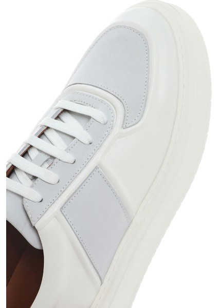 Erkek Beyaz Bağcıklı Deri Sneaker 25SFD724318