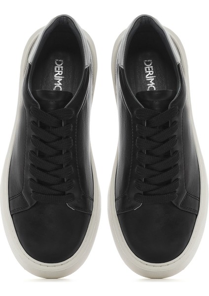 Erkek Siyah Bağcıklı Kalın Tabanlı Deri Sneaker 25SFD700018