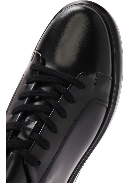 Erkek Siyah Bağcıklı Deri Sneaker 25SFD632722