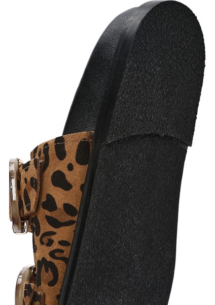 Kadın Leopar Çift Tokalı Süet Deri Terlik 25SFD200710