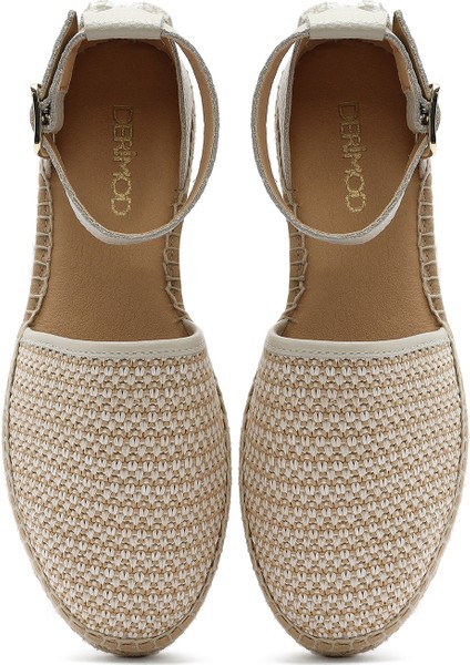 Kadın Bej Bilekten Tokalı Hasır Deri Espadril Sandalet 25SFD4573M7