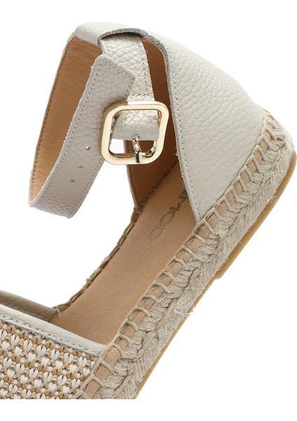 Kadın Bej Bilekten Tokalı Hasır Deri Espadril Sandalet 25SFD4573M7