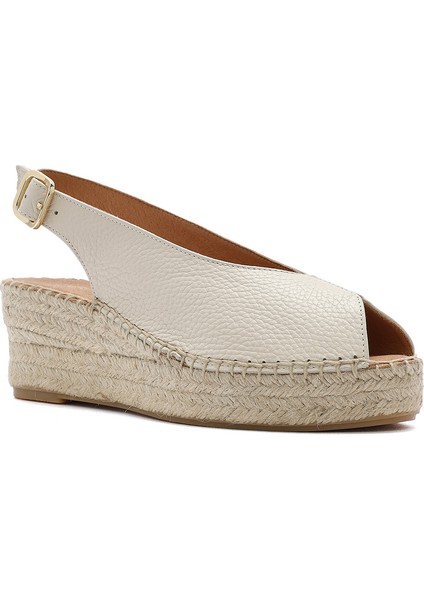 Kadın Krem Bilekten Tokalı Dolgu Topuklu Deri Espadril Sandalet 25SFD45766F