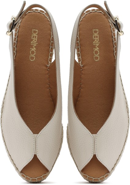 Kadın Krem Bilekten Tokalı Dolgu Topuklu Deri Espadril Sandalet 25SFD45766F