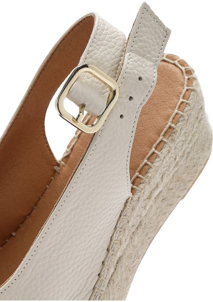 Kadın Krem Bilekten Tokalı Dolgu Topuklu Deri Espadril Sandalet 25SFD45766F
