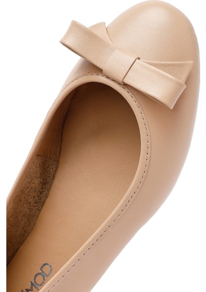 Kadın Bej Fiyonklu Deri Babet 25SFD291218