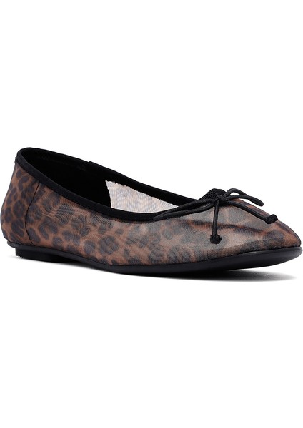 Kadın Leopar Desenli Suni Deri Babet Düz Taban