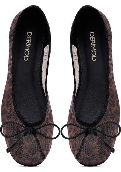 Kadın Leopar Desenli Suni Deri Babet Düz Taban