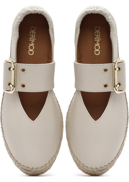 Kadın Krem Tokalı Deri Espadril 25SFD4570FT