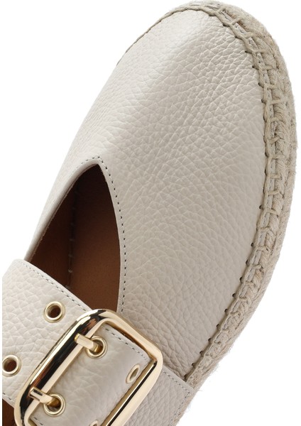 Kadın Krem Tokalı Deri Espadril 25SFD4570FT
