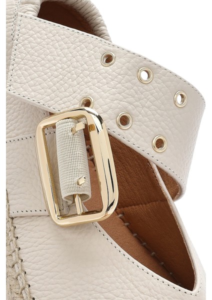 Kadın Krem Tokalı Deri Espadril 25SFD4570FT