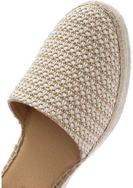 Kadın Bej Bilekten Tokalı Dolgu Topuklu Hasır Deri Espadril Sandalet 25SFD4574M7