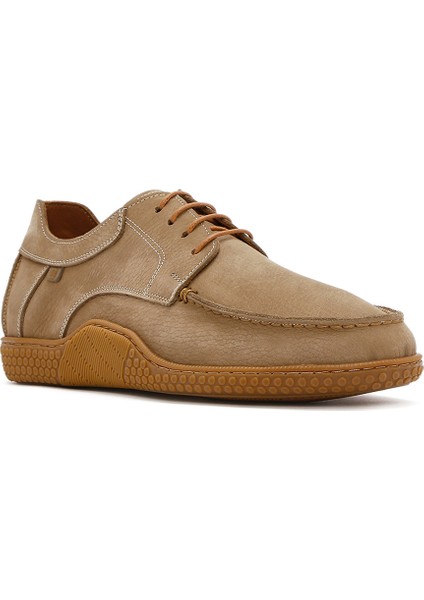 Erkek Bej Bağcıklı Nubuk Deri Casual Ayakkabı 25SFD8001V3