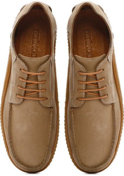 Erkek Bej Bağcıklı Nubuk Deri Casual Ayakkabı 25SFD8001V3