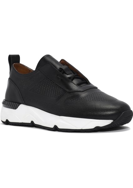 Erkek Siyah Bağcıklı Deri Sneaker 25SFD612118