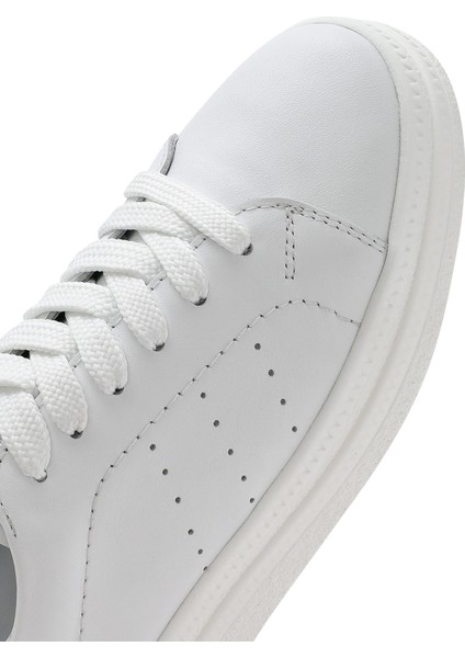 Kadın Beyaz Bağcıklı Kalın Tabanlı Deri Sneaker 25SFD510718