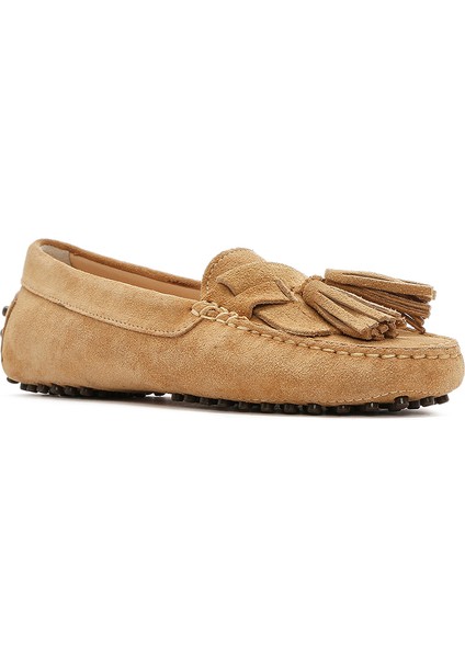 Kadın Camel Püsküllü Süet Deri Loafer 25SFD290710