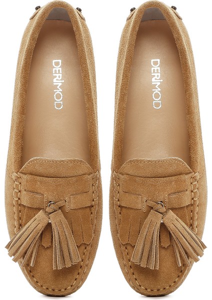 Kadın Camel Püsküllü Süet Deri Loafer 25SFD290710