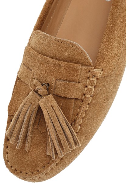 Kadın Camel Püsküllü Süet Deri Loafer 25SFD290710