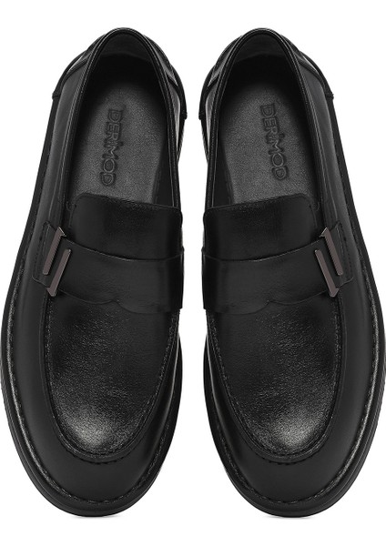 Erkek Siyah Deri Casual Loafer 25SFD654618