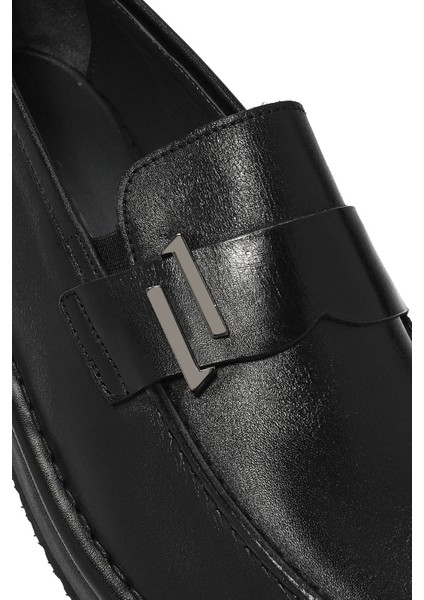 Erkek Siyah Deri Casual Loafer 25SFD654618