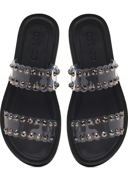 Kadın Siyah Şeffaf Taşlı Terlik 25SFE4600PV