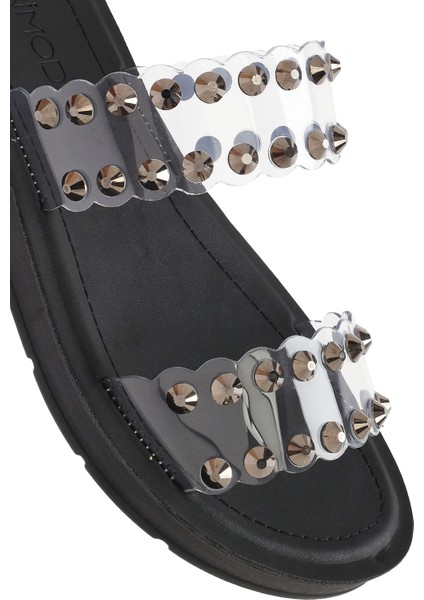 Kadın Siyah Şeffaf Taşlı Terlik 25SFE4600PV