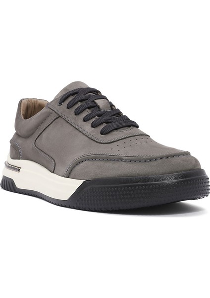 Erkek Gri Bağcıklı Kalın Tabanlı Nubuk Deri Sneaker 25SFD6110V3