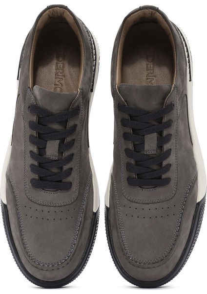 Erkek Gri Bağcıklı Kalın Tabanlı Nubuk Deri Sneaker 25SFD6110V3