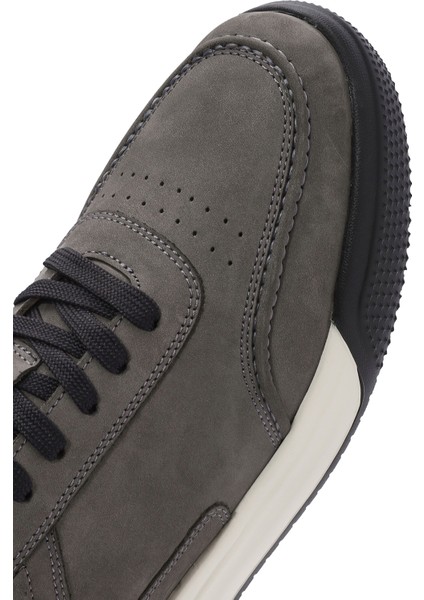 Erkek Gri Bağcıklı Kalın Tabanlı Nubuk Deri Sneaker 25SFD6110V3
