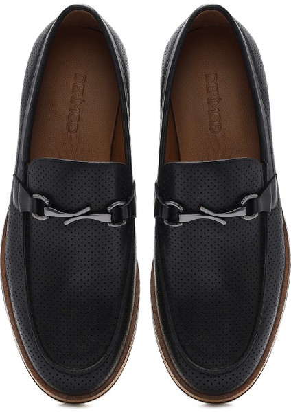 Erkek Siyah Deri Casual Loafer 25SFD722218