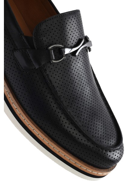 Erkek Siyah Deri Casual Loafer 25SFD722218