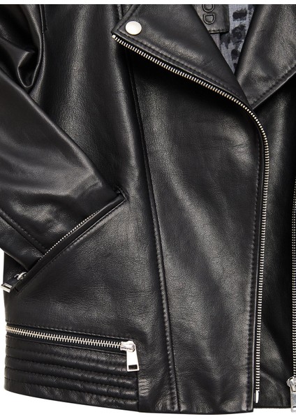 Eliza Kadın Siyah Biker Kısa Deri Ceket 25SGD5299VE